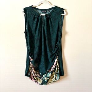 7th Avenue New York & Company Green Sleeveless Blouse Floral Ruched Size XL